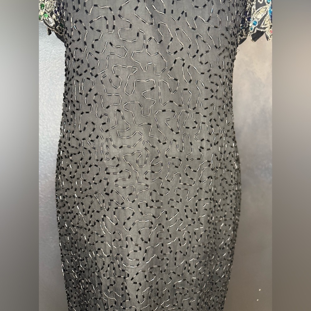 ✨ Vintage 1980s Stenay Black Silk Beaded Dress – Made in India ✨ - Picture 2 of 13